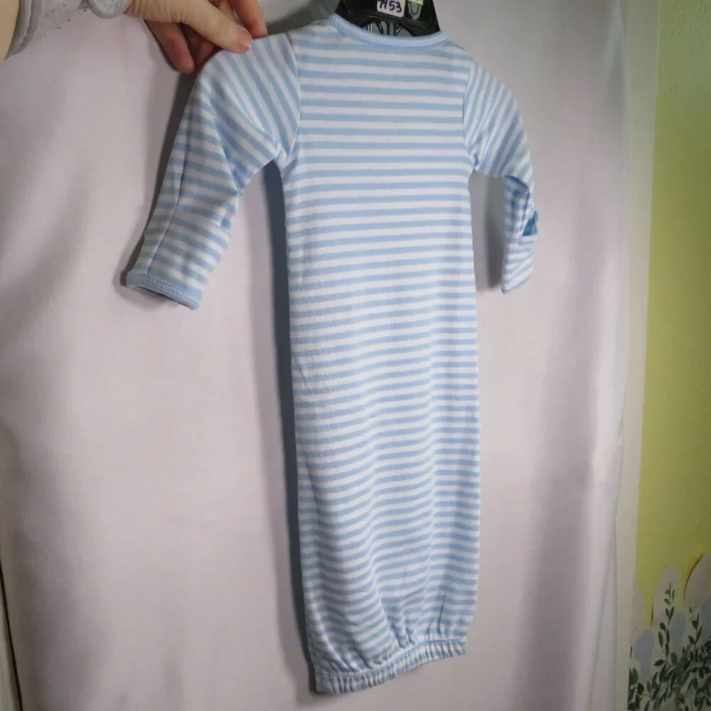Baby Elephant Swaddle Bunting 100% cotton embroidered elastic bottom Blue Strip